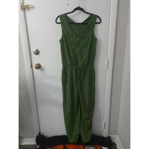Toxik3 Sleeveless Green Utility Zip Up Jumpsuit M Boho Vacation Festival Fall - Picture 1 of 11